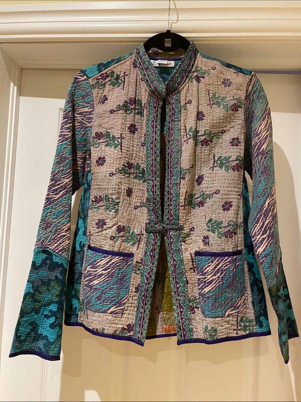 APRIL CORNELL Kantha Patchwork Quilted Jacket Mandarin Collar Boho Lagenlook M